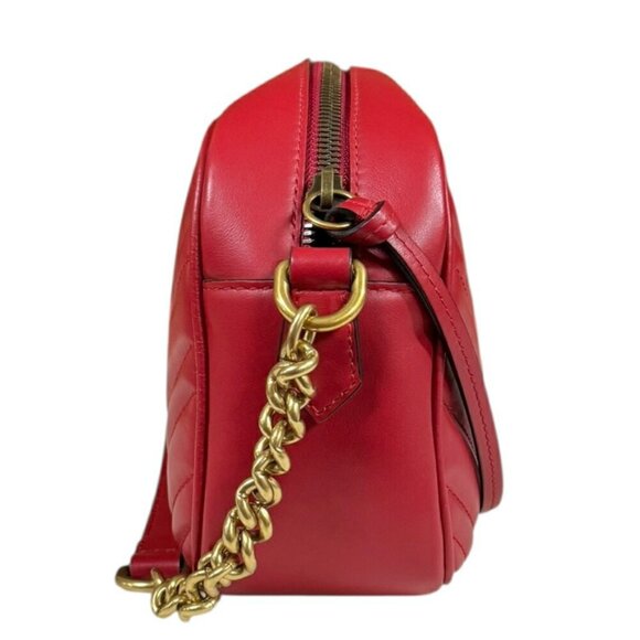 GUCCI Red Leather GG Marmont Shoulder Bag - Picture 4 of 12